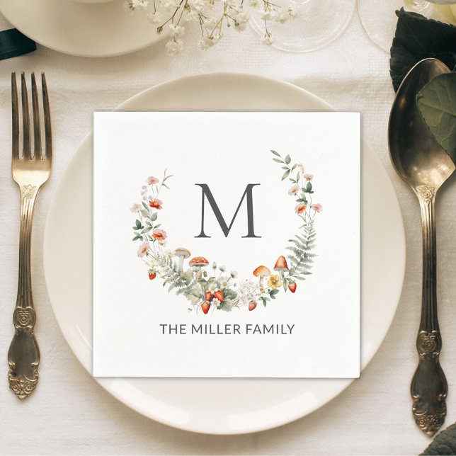 Monogram Whimsical Watercolor Floral Botanical  Napkins (In situ)