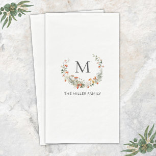 Monogram Whimsical Watercolor Floral Botanical Paper Guest Towels