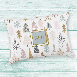 Monogram, Whimsical Winter Trees 16x12 Accent Pillow