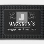 Monogram Whiskey Bar  Bar Mat<br><div class="desc">Fun personalized custom bar mat. Simple,  stylish,  elegant black and white design. Fat Font Bold Intial,  family name,  monogrammed bar mat.</div>