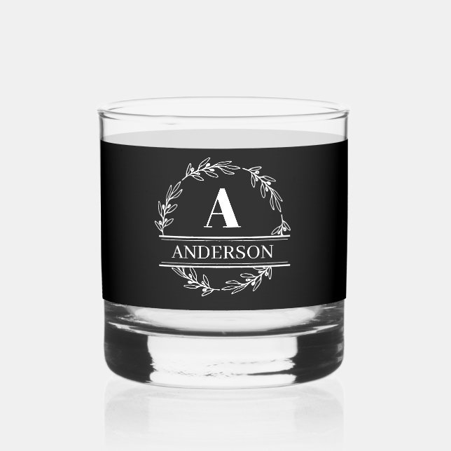 Monogram Whiskey Glass Black and White (Front)