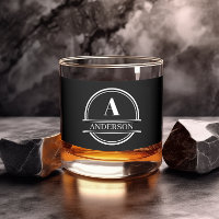 Monogram Whiskey Glass Classy Black and White