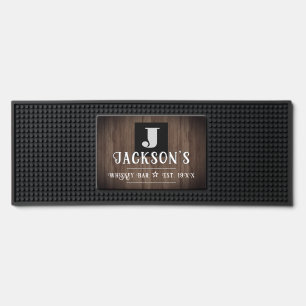 Monogram Whiskey Personalized Faux Wood Bar Mat