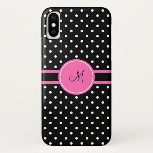 Monogram White and Black Polka Dot Pattern iPhone X Case