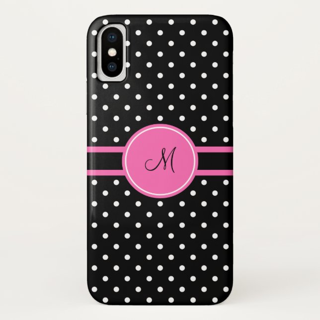 Monogram White and Black Polka Dot Pattern Case-Mate iPhone Case (Back)