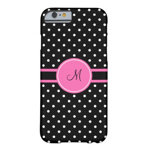 Monogram White and Black Polka Dot Pattern Barely There iPhone 6 Case