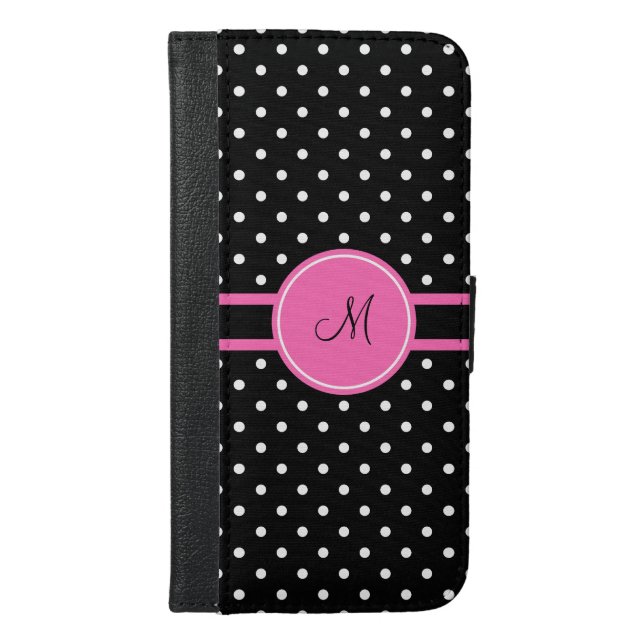 Monogram White and Black Polka Dot Pattern iPhone Wallet Case (Front)