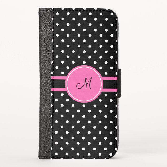 Monogram White and Black Polka Dot Pattern iPhone Wallet Case (Front)