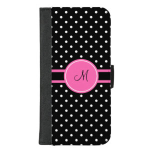 Monogram White and Black Polka Dot Pattern iPhone 8/7 Plus Wallet Case
