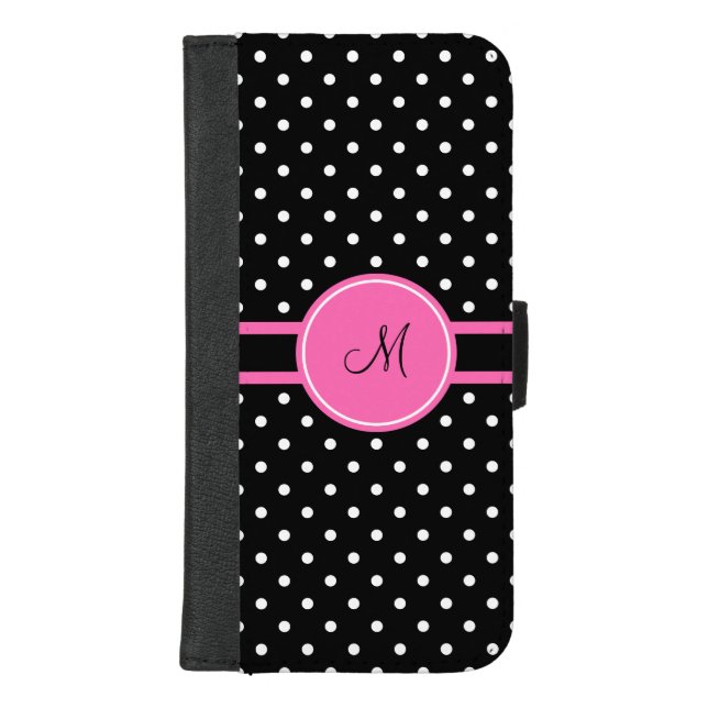 Monogram White and Black Polka Dot Pattern iPhone Wallet Case (Front)