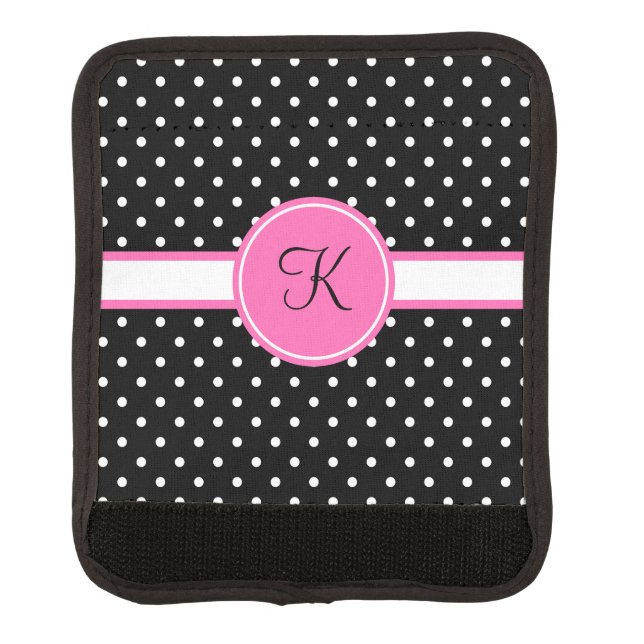 Monogram White and Black Polka Dot Pattern Luggage Handle Wrap (Front)