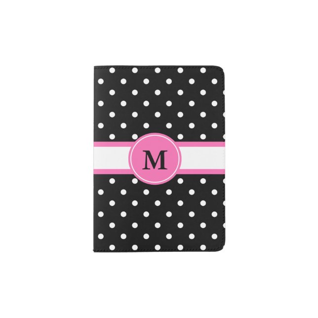 Monogram White and Black Polka Dot Pattern Passport Holder (Front)