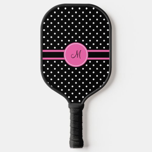 Monogram White and Black Polka Dot Pattern Pickleball Paddle