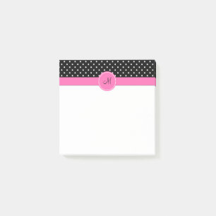 Monogram White and Black Polka Dot Pattern Post-it Notes