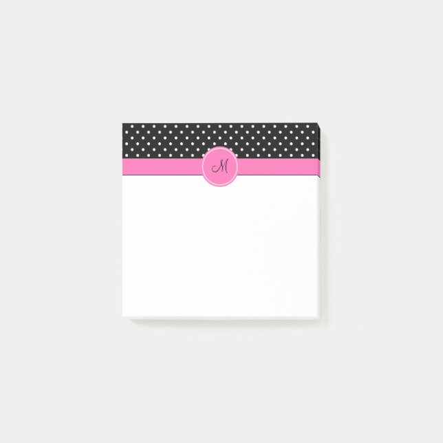 Monogram White and Black Polka Dot Pattern Post-it Notes (Front)