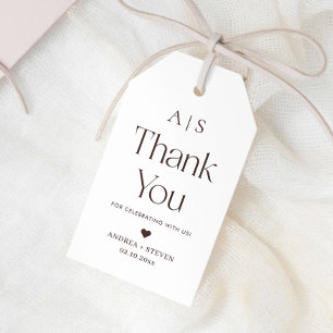 Monogram White and Brown Wedding Favor Thank You  Gift Tags