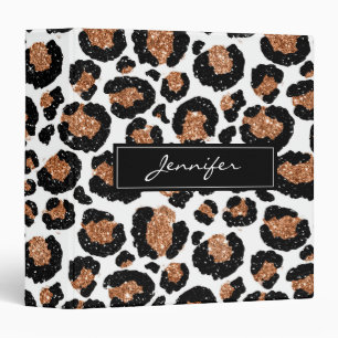 Monogram White and Gold Foil Cheetah Pattern 3 Ring Binder