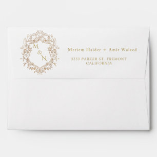 Monogram White and Gold Wedding Envelope