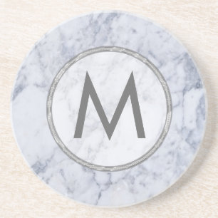 Monogram White And Gray Marble Stone Texture Sandstone Coaster