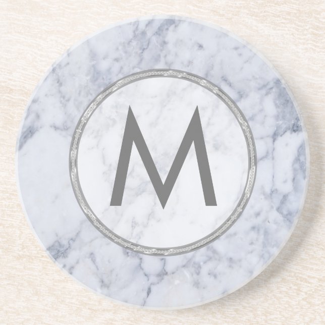 Monogram White And Gray Marble Stone Texture Sandstone Coaster (Front)