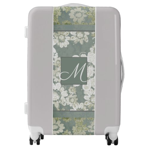 Monogram White and Grey Lace_like Floral Suitcase