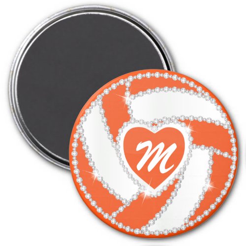 Monogram White and Orange Diamond Volleyball Magnet