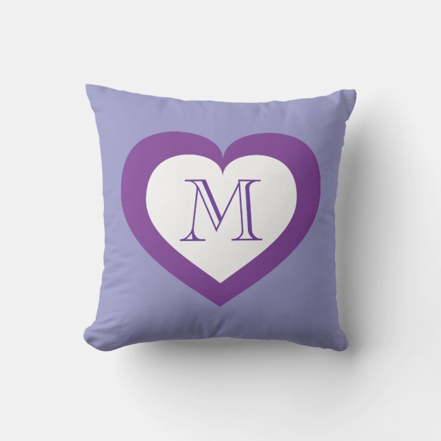 Monogram white and purple heart throw pillow (Front)