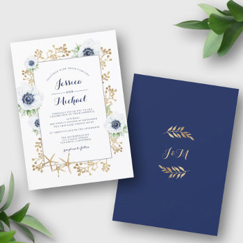 Monogram White Anemone Flower Elegant Wedding Invitation by StyleDesignLove at Zazzle