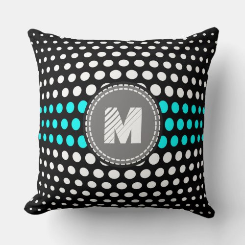 Monogram White  Aqua Polka Dots Pattern Throw Pillow