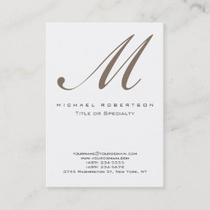 Monogram White Beige Unique Chubby Business Card