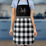 Monogram White Black Buffalo Plaid Apron<br><div class="desc">This monogram apron features a white and black buffalo plaid pattern with solid black at the top where your grey initial and white name can be added.</div>