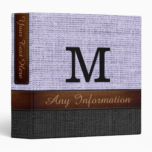 Monogram White & Black Burlap Rustic Jute Binder (Front/Spine)