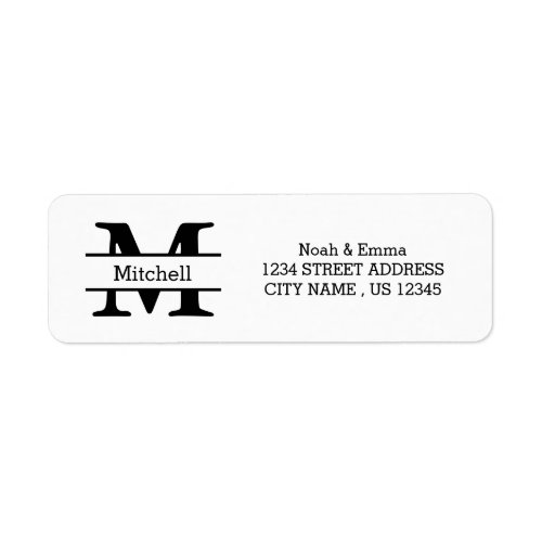 Monogram _ white  black chic Return Address Label