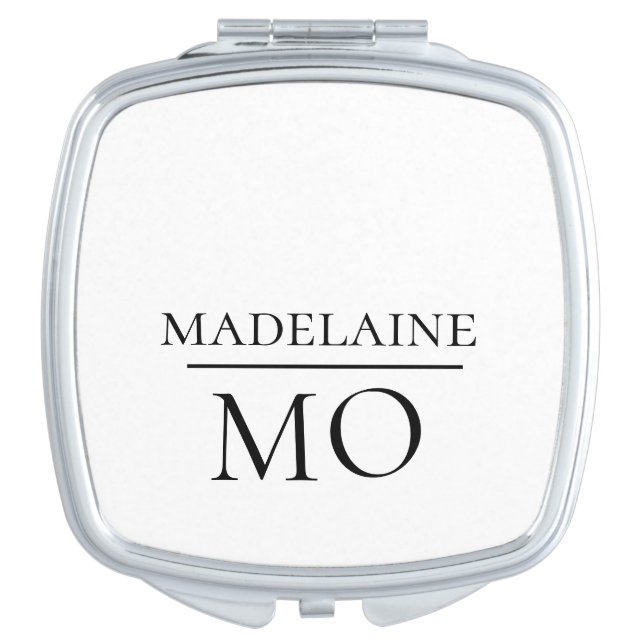 Monogram White Black  Modern Elegant  Compact Mirror (Front)
