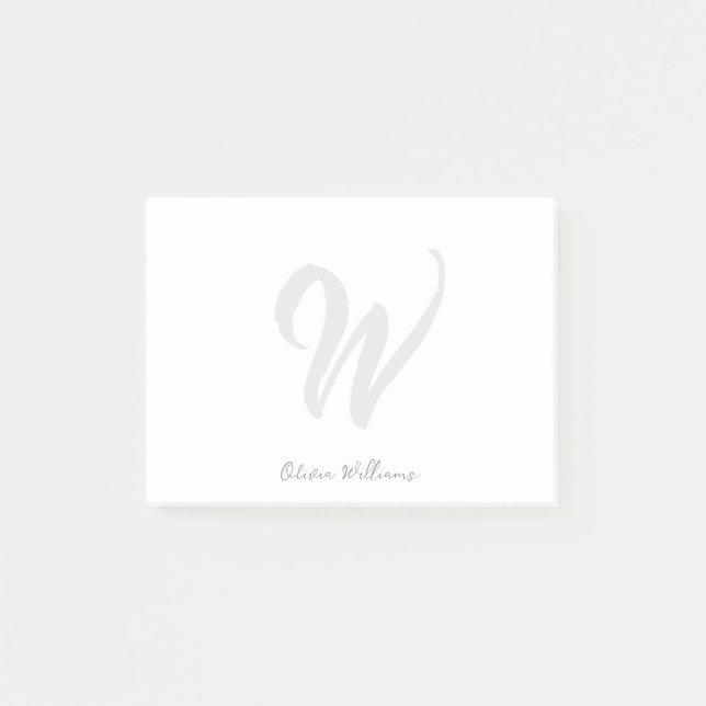 Monogram White Black Modern Minimalist Girly Post-it Notes (Front)