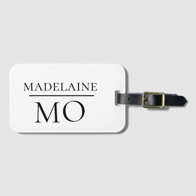 Monogram White Black Personal Travel Luggage Tag (Front Horizontal)
