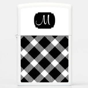 Monogram - White & Black Plaid Design Zippo Lighte Zippo Lighter