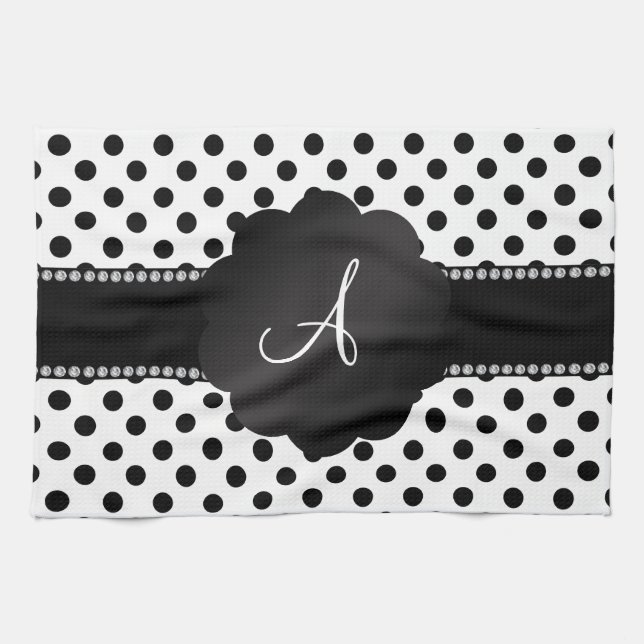 Monogram white black polka dots towel (Horizontal)