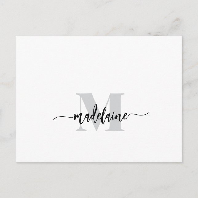 Monogram White Black Silver Color Personal  Postcard (Front)