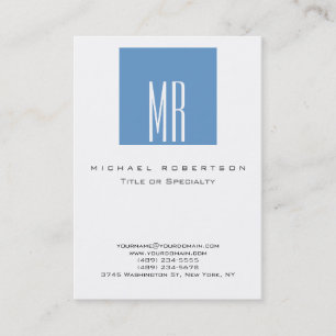 Monogram White Blue Gray Chic Chubby Business Card