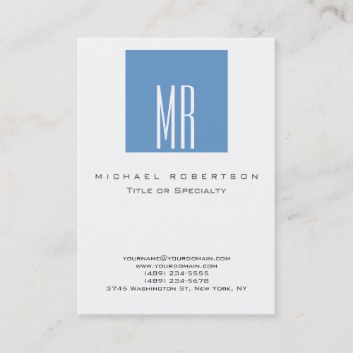 Monogram White Blue Gray Chic Chubby Business Card