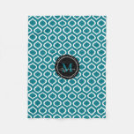Monogram | White Blue Trellis Pattern Fleece Blanket