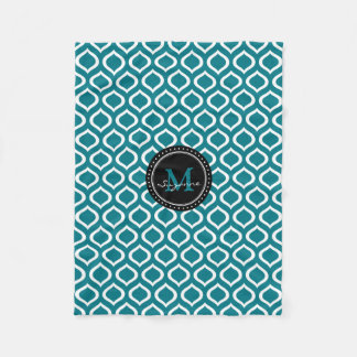 Monogram | White Blue Trellis Pattern Fleece Blanket