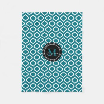 Monogram | White Blue Trellis Pattern Fleece Blanket by BestPatterns4u at Zazzle