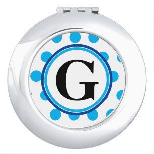 Monogram White BluePolka Dots Compact Mirror