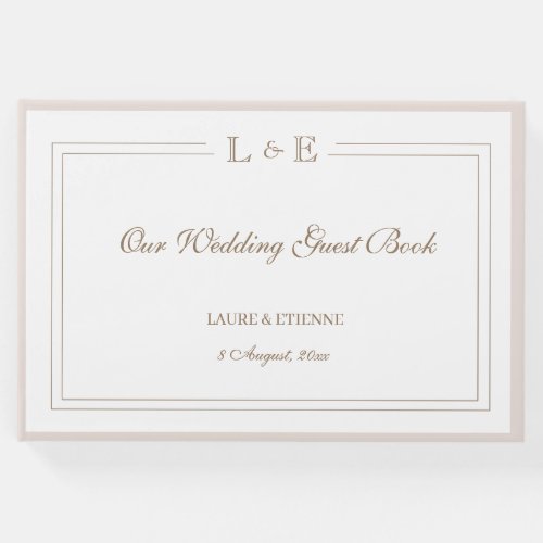 Monogram White Blush Pink Gold Elegant Wedding Guest Book