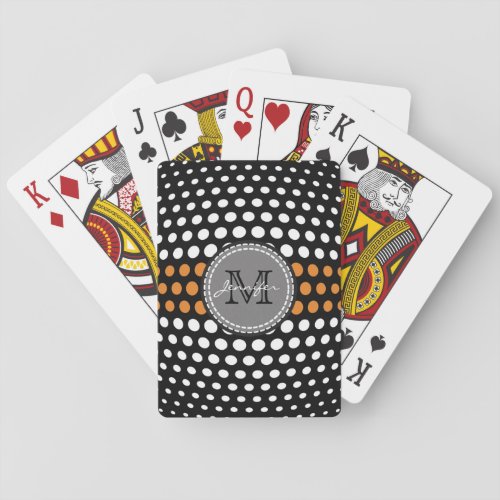Monogram White  Bronze Polka Dots Pattern Poker Cards