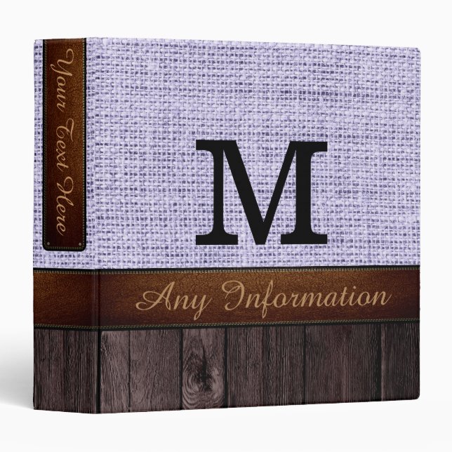 Monogram White Burlap Rustic Jute Look Wood Binder (Front/Spine)