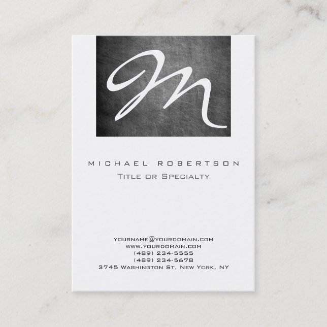 Monogram White Chalkboard Chubby Business Card (Front)