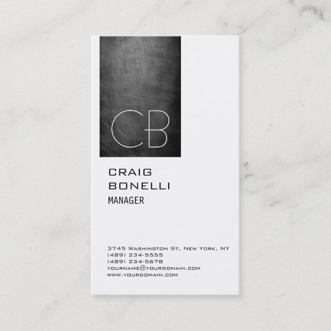 Monogram White Chalkboard Gray Business Card (Front)